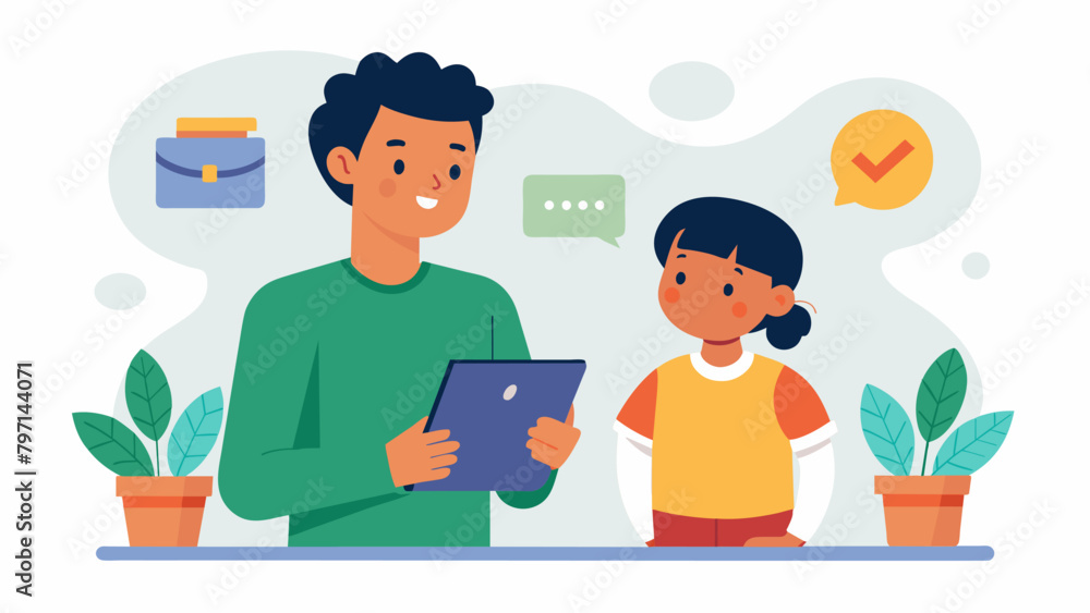 Poster a parent and child discussing the importance of setting a budget for extracurricular activities and 