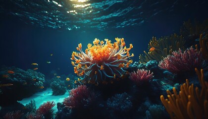 underwater world coral reef sea ocean background sea flower generative ai