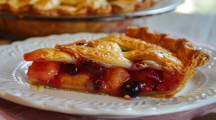 slice of homemade pie with a golden crust and bubbling fruit filling, epitomizing the comfort of homemade desserts.