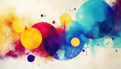 abstract modern art background style design with circles and spots in colorful blue yellow red and purple on light beige or white background - Powered by Adobe