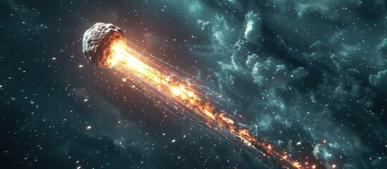 Obraz na płótnie Canvas D Rendering of a Cosmic Meteor Orbiting the Universe
