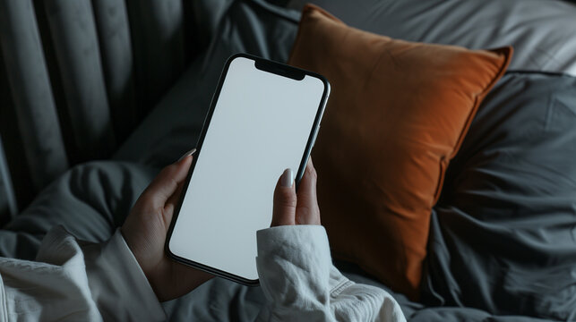 person holding smartphone, iPhone mockup,  iPhone screen cut out mockup technology graphic design illustration cutout green screen hand holding black smartphone vector, cozy background, interior 