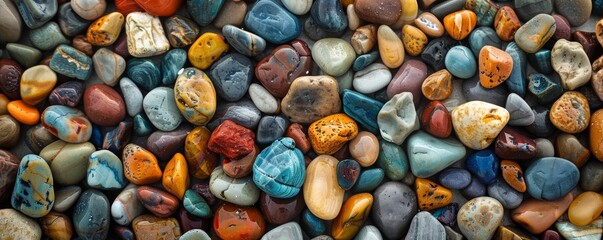 Colorful assorted polished pebbles background