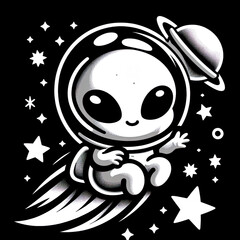 Eine minimalistische schwarz wei&szlig;e Vektorgrafik eines kleinen Aliens