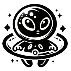 Obraz premium Eine minimalistische schwarz weiße Vektorgrafik eines kleinen Aliens