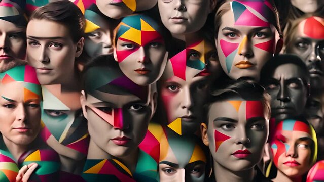 Diverse Group of People With Different Colored Faces Generative AI