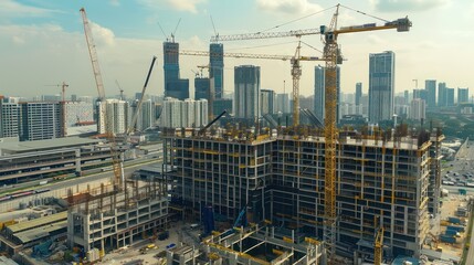 Fototapeta na wymiar photo of construction site with Tower crane building skyscraper