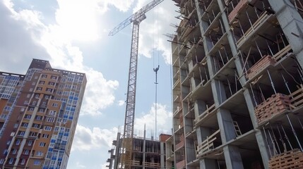 photo of construction site with Tower crane building skyscraper