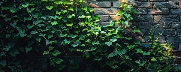 Background of green leaf plants on the wall