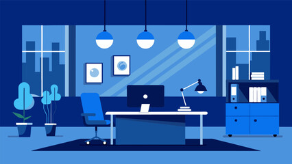 A pop of color like a bold blue accent wall adds personality and interest to a sophisticated office space..