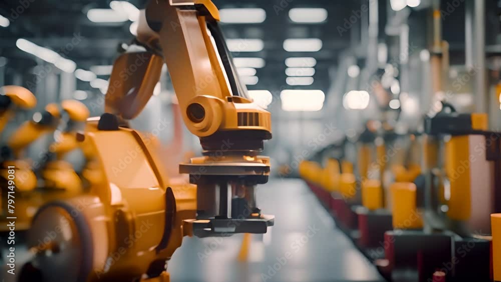 Poster robot standing in factory generative ai