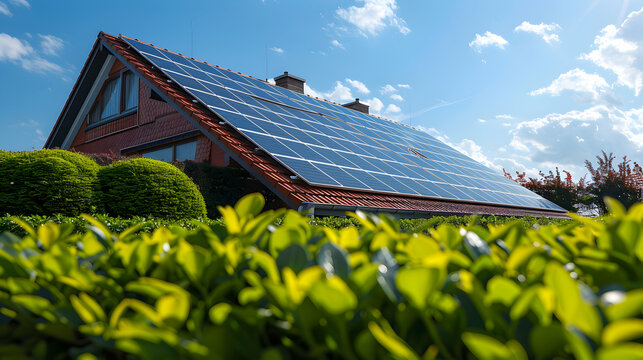 solar panels on the roof, go green, ecology - Powered by Adobe