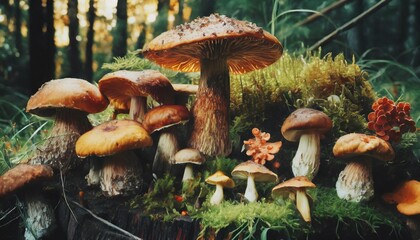 edible mushrooms big set - obrazy, fototapety, plakaty