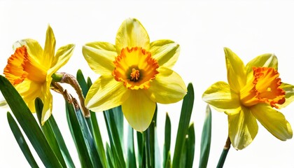 frame from yellow narcissus flowers isolated on white background daffodil flowers with clipping path spring floral background postcard yellow sunny buds with petals