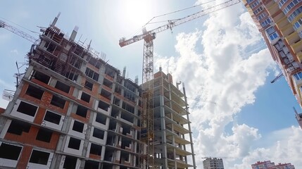 photo of construction site with Tower crane building skyscraper - obrazy, fototapety, plakaty