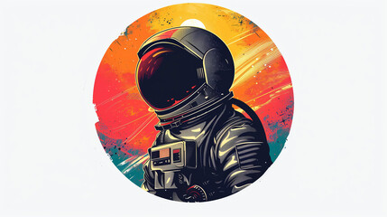 Astronaut Portrait with Vivid Sunset Backdrop, Cosmic Exploration Theme - obrazy, fototapety, plakaty