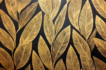 Silkscreen gold leave pattern backgrounds textured plant.