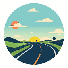 Road abstract in circle in cartoon, doodle style. Image for t-shirt, web, mobile apps and ui. Isolated 2d vector illustration in logo, icon, sketch style, Eps 10. AI Generative