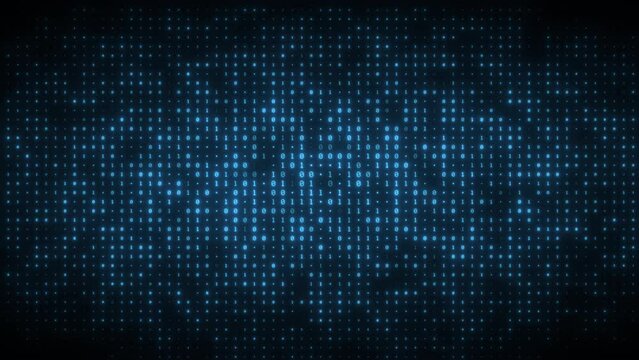 Dynamic animation of flashing binary digits particles pattern. Seamless loop background