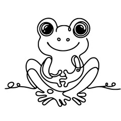 One-Line Continuous Drawing of a Cute Frog