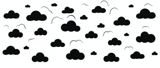 Fototapeta premium Various Black Cloud Silhouettes on a White Background