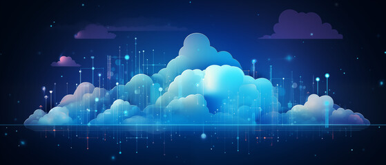 Nighttime Cloud Computing Concept with Sparkling Lights