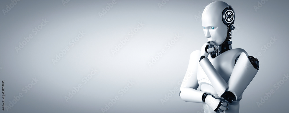 Aufkleber mlp 3d illustration thinking ai humanoid robot analyzing information data in concept of artificial i