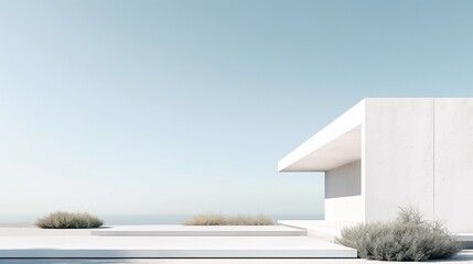 Sleek modern architecture with clean lines, embodying minimalism and elegance against natural...