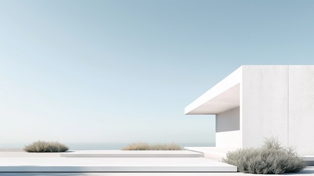Sleek modern architecture with clean lines, embodying minimalism and elegance against natural landscapes