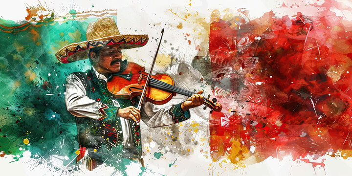 The Mexican Flag with a Mariachi Musician and a Luchador - Visualize the Mexican flag with a Mariachi musician representing Mexico's music culture and a Luchador symbolizing the country's wrestling tr