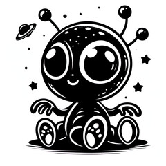 Obraz premium Eine minimalistische schwarz weiße Vektorgrafik eines kleinen Aliens