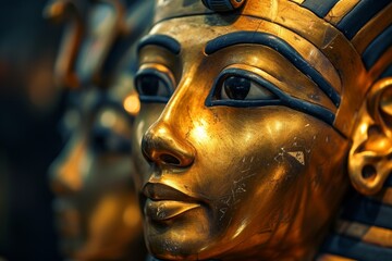 Close-up of an Ancient Egyptian Pharaoh Mask Replica - obrazy, fototapety, plakaty