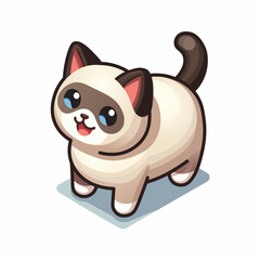 Isometric cute Siamese kitten cat kawaii character design isolated on white background, adorable pet clip art, vector illustration.