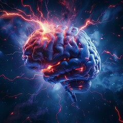 Human brain with electrical activity illustration
