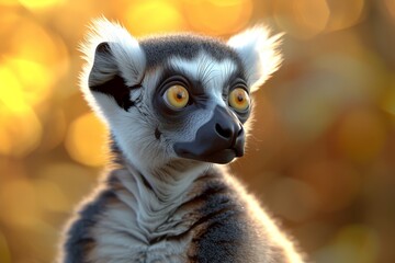 Obraz premium Lemur with golden backlight in natural setting