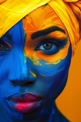 Vibrant Portrait of a Woman with Colorful Face Paint