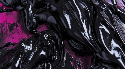 Obraz premium Abstract glossy black paint swirls on a vibrant background