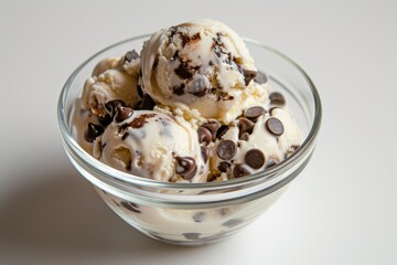 Bowl of vanilla ice cream with chocolate chips