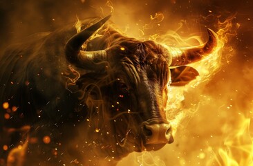 Fiery Bull on an Abstract Background