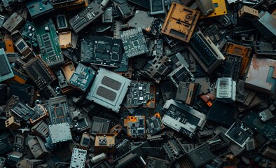 Pile of Electronic Waste and Computer Parts