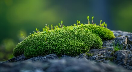 Fototapeta premium Lush green moss thriving on a rocky surface