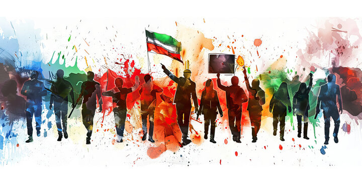 Protests in Iran - Picture protesters with posters demanding political freedom and human rights, symbolizing the movement against the Iranian government