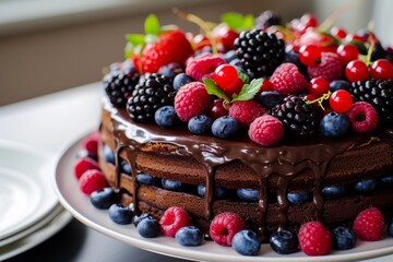 Decadent Chocolate Cake Adorned with Fresh Berries