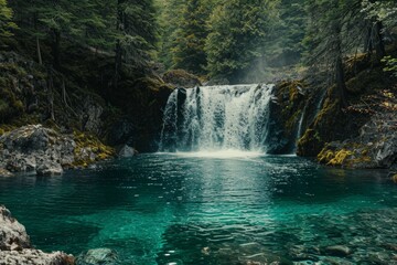 Fototapeta na wymiar Serene Waterfall in a Lush Forest