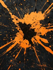 Abstract orange and black paint splatter on dark background