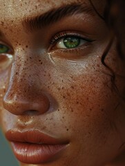 Close-up of a Woman with Freckles and Green Eyes