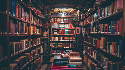 A captivating image showcasing a rack filled with an eclectic assortment of books, each one a portal to another world, another time, or another perspective
