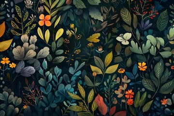 Fototapeta premium Botanical Whimsy: A Captivating Background could be a lush, enchanting tapestry of vibrant flora woven with delicate tendrils of imagination. 