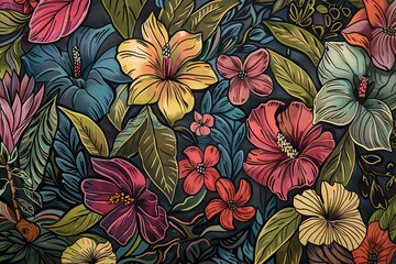 Fototapeta na wymiar Botanical Whimsy: A Captivating Background could be a lush, enchanting tapestry of vibrant flora woven with delicate tendrils of imagination. 