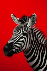 Fototapeta na wymiar Zebra portrait on a vibrant red background